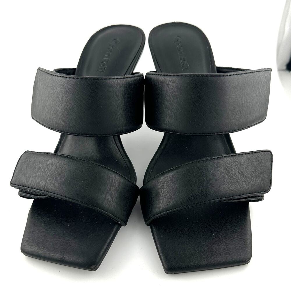 Open Edit Quincy Black Vegan Leather Adjustable Heel Strappy Size 5M NWOB